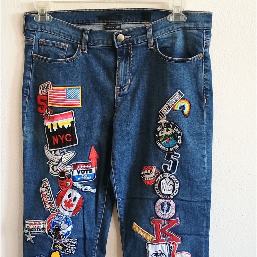 Vintage SP Black Label Size 30 Womens Skinny Denim Jeans W/ Patches - Picture 2 of 12